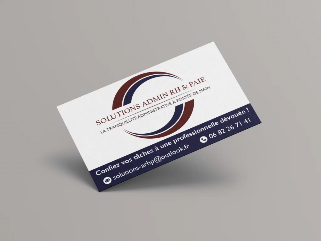Création carte de visite professionnelle pour une secrétaire indépendante : Solutions Admin RH Paie – Enola Design