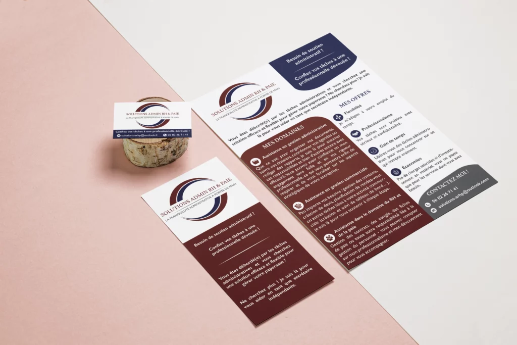 Kit supports print pour une secrétaire indépendante : carte de visite, flyer, dépliant – Enola Design graphiste Creuse