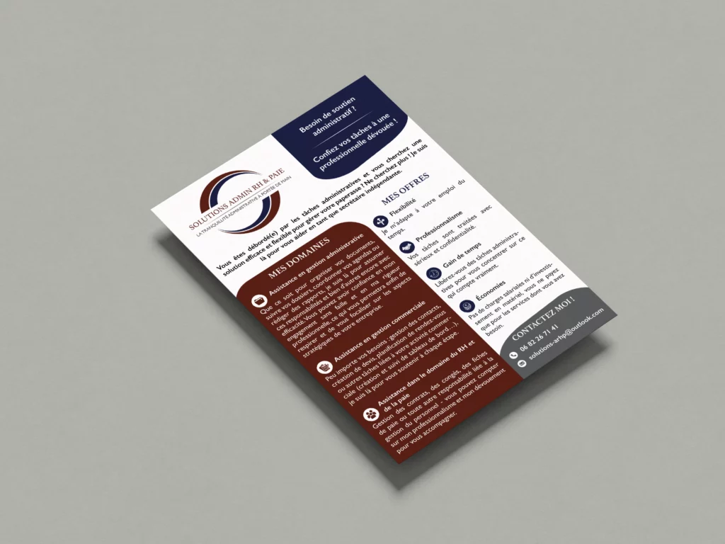 Flyer A5 d'une secrétaire indépendante en Maine-et-Loire – graphiste print Enola Design
