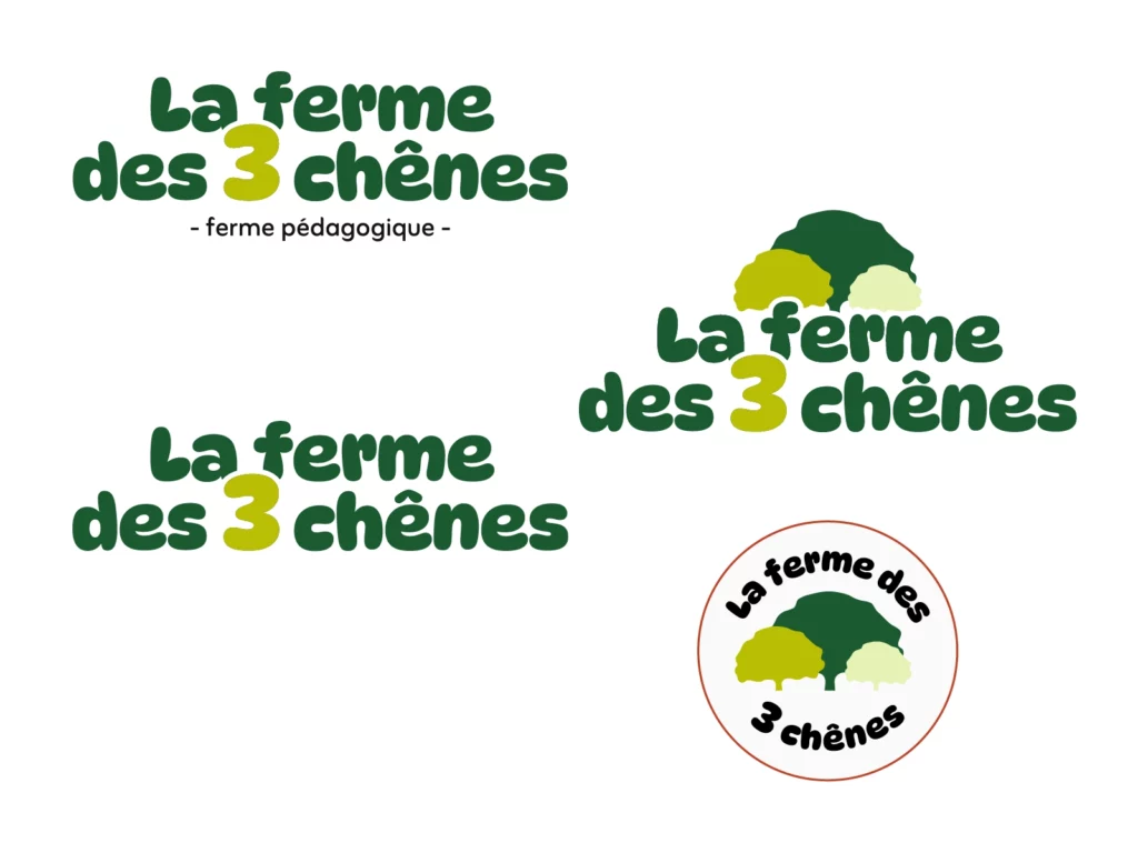 Création logo et déclinaisons La ferme des 3 chênes – ferme pédagogique – Enola Design