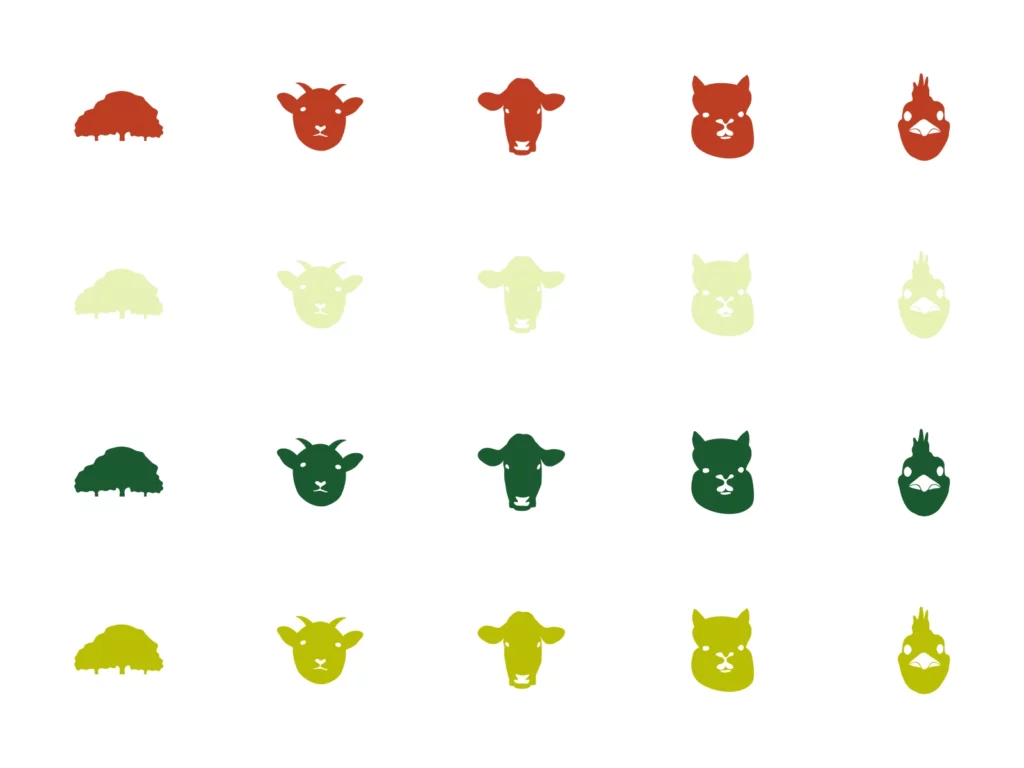 Création pictogrammes et déclinaisons La ferme des 3 chênes – ferme pédagogique – Enola Design